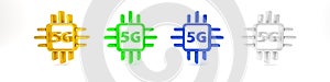 Colorful Computer processor 5G with microcircuits CPU icon isolated on white background. Chip or cpu with circuit board