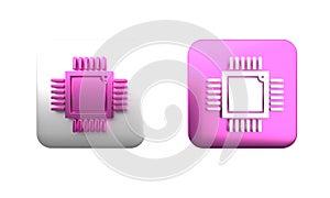 Colorful Computer processor with microcircuits CPU icon isolated on white background. Chip or cpu with circuit board