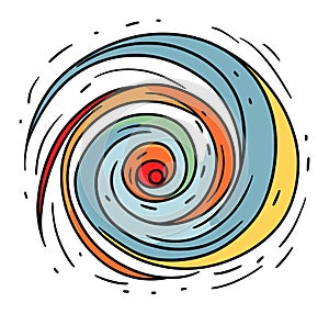 Colorful concentric circles with a dynamic swirl effect. Abstract spiral rainbow pattern. Artistic motion and creativity