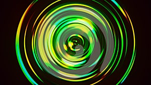 Colorful concentric neon circle. Multicolor rgb swirl background. Neon futuristic abstract magic circle. Spiral