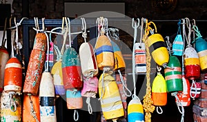 Colorful concrete anchors or buoys