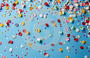 Colorful Confetti on a Blue Background