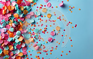 Colorful Confetti on Blue Background