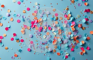 Colorful Confetti on Blue Background