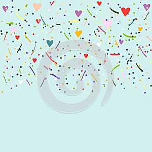 Colorful confetti on blue background
