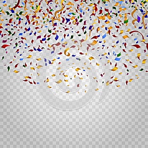 Colorful confetti on checkered background. Vector template