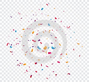 Colorful confetti explosion, isolated on transparent background