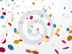 Colorful confetti falling on white background