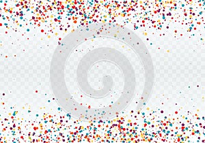 Colorful confetti in the form of circles. Top and bottom of the pattern is decorated with confetti. Vector