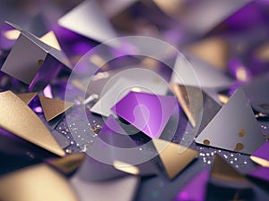 Colorful confetti in the form of a triangle on a purple background