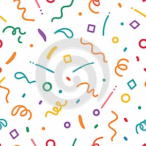 Colorful confetti pattern on white background