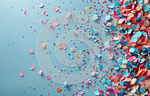 Colorful Confetti Sprinkles on Blue Background