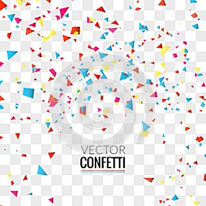 Colorful Confetti on Transparent square Background. Christmas, Birthday, Anniversary Party Concept. Vector Illustration