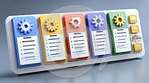 Colorful Control Panel Design with Gears and Data Indicators