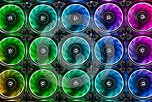 Colorful Cooling fans prevent heat from large graphic card and cpu processor, leds neon light ventilator radiator in gaming