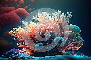 Colorful coral reef. 3D render. Underwater world.