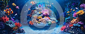 Colorful coral reef with diverse marine life, showcasing vibrant fish and underwater flora