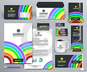 Colorful corporate identity template with arc and circles.