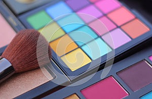 Colorful Cosmetic Pigment Palettes and Brushes