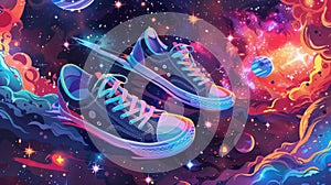 Colorful cosmic galaxy universe with sport shoes AI generated illustration