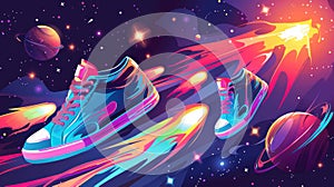 Colorful cosmic galaxy universe with sport shoes AI generated illustration