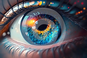 Colorful cosmic human eye in close range. Generative ai design