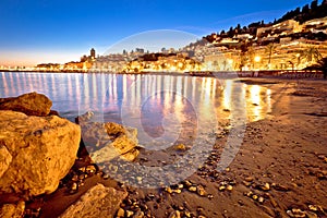 Colorful Cote d Azur town of Menton beach and architecture evening view