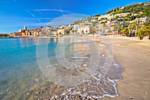 Colorful Cote d Azur town of Menton beach and architecture view