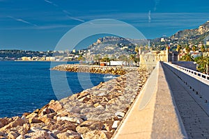 Colorful Cote d Azur town of Menton breakwater and waterfront view