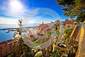 Colorful Cote d Azur town of Menton waterfront architecture view