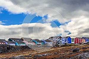 Colorful cottages in the suburb of Nuuk city