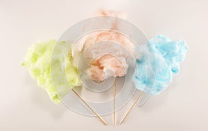 Colorful cotton candy floss. sweet party food in pink and green
