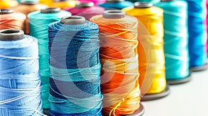 Colorful cotton threads on spools for sewing and embroidery enthusiasts and projects