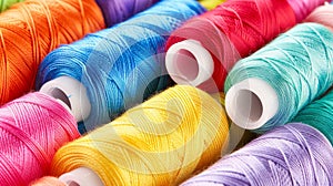 Colorful cotton threads on spools for sewing and embroidery enthusiasts and projects