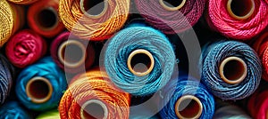 Colorful cotton threads on spools for sewing and embroidery enthusiasts vibrant projects