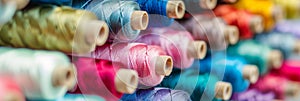 Colorful cotton threads on spools for sewing and embroidery projects, ideal for creative needlework