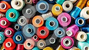 Colorful cotton threads on spools for sewing and embroidery projects with vibrant hues