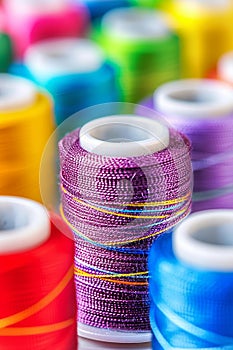 Colorful cotton threads on spools for sewing and embroidery projects, vibrant thread assortment