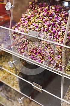 Colorful counter with tea at Spice market