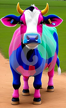 colorful cow bright cute abstract fantasy AI Generated