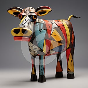 Colorful Cow Sculpture: Outsider Art 3d Inspired By Picasso