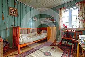 Colorful and Cozy Kids Bedroom Interior Design with Crib and Toys