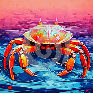 Colorful Crab In The Ocean: A Vibrant Digital Art Masterpiece photo