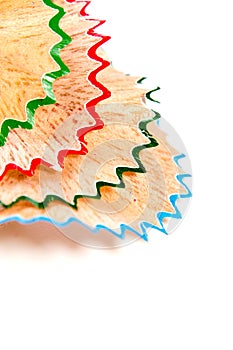 Colorful crayon pencil wood shavings