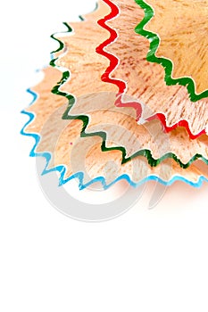 Colorful crayon pencil wood shavings