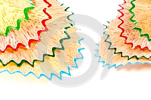 Colorful crayon pencil wood shavings