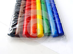 Colorful crayons in plastic pack