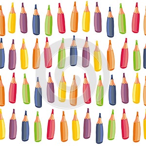 Colorful crayons on white seamless pattern