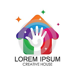 Colorful creative home logos with hand silhouettes that illustrate creativity