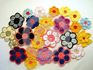 Colorful crochet flowers photo